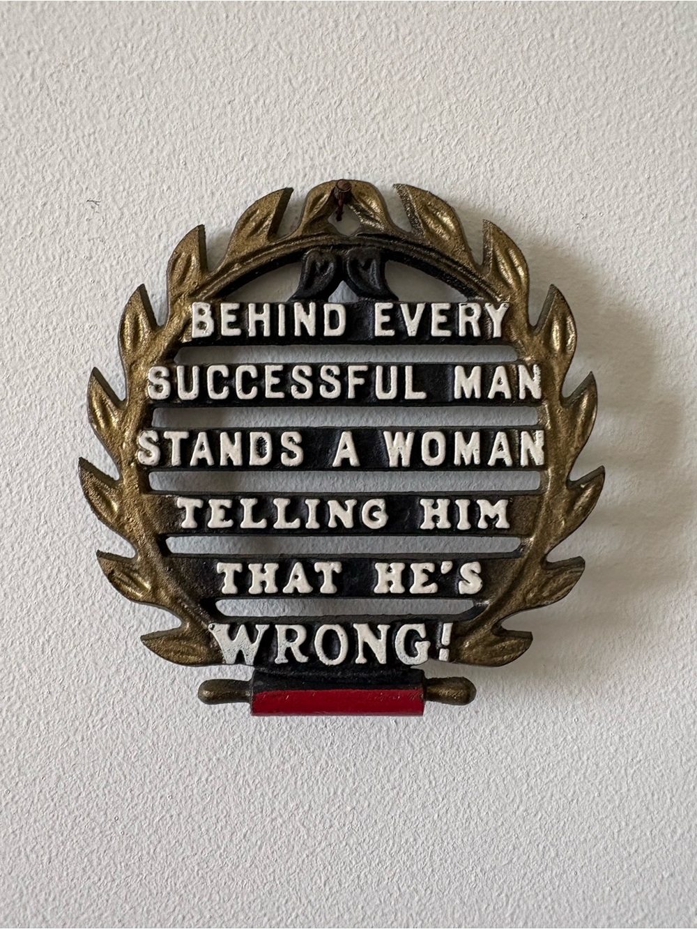 Vintage Black, White and Gold Humorous Wall Plaque with Red Accent